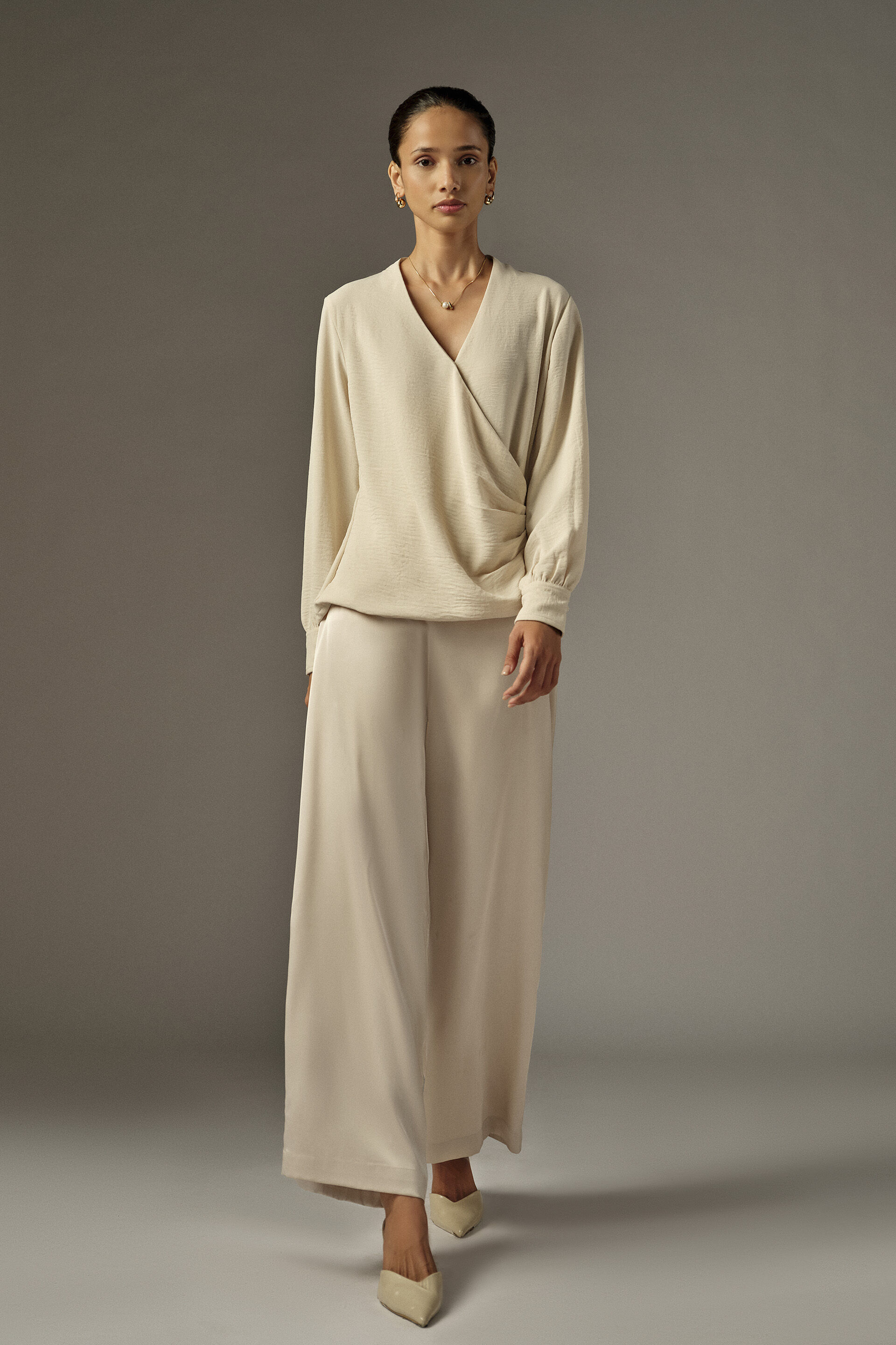 Wrap Full Sleeves Top in Beige, Beige, image 4